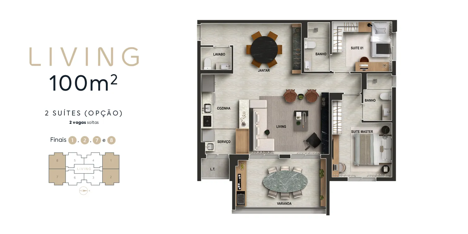 100m² 2 SUÍTES (OPÇÃO)