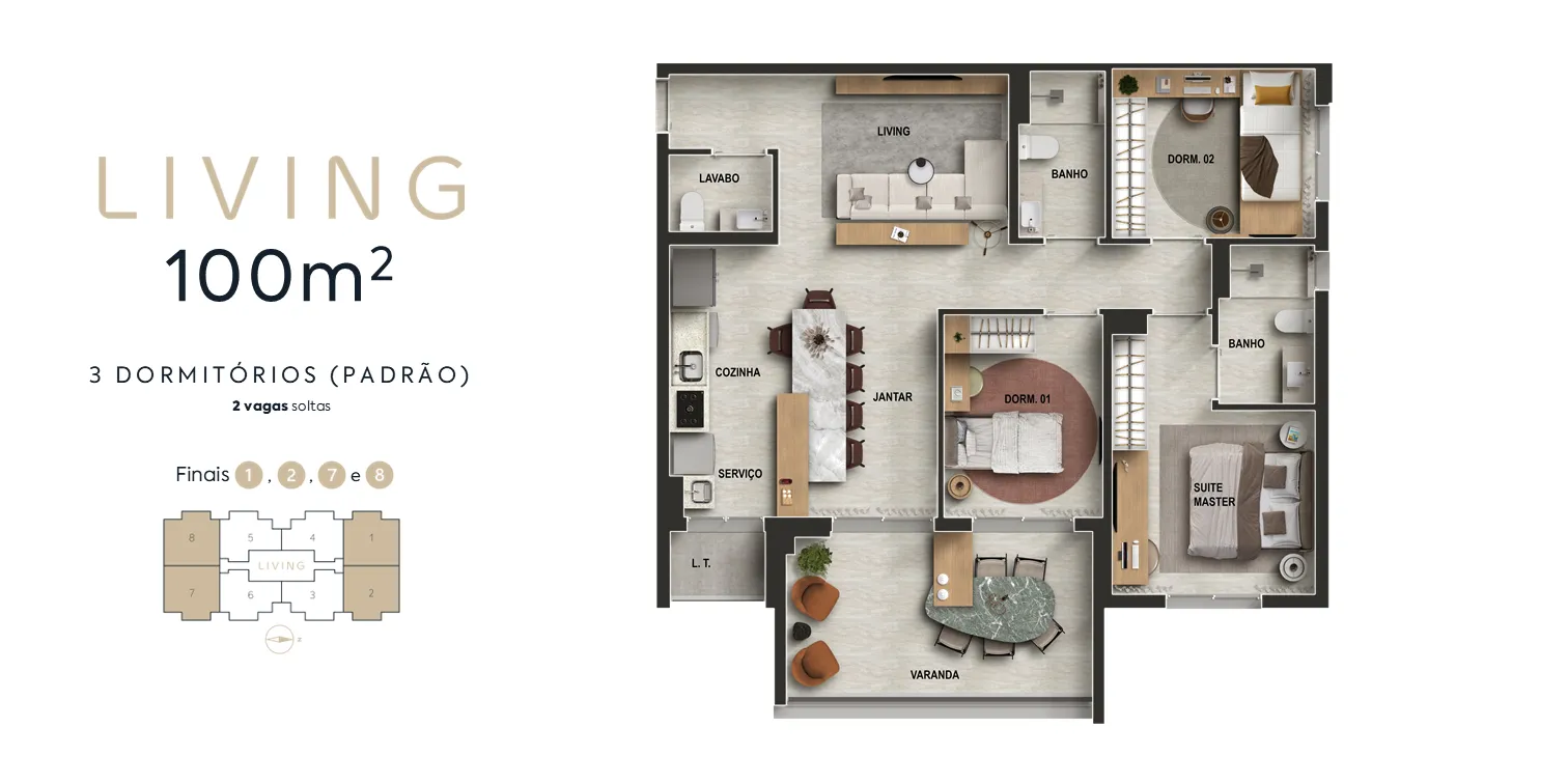 100m² 3 DORMITÓRIOS (PADRÃO)