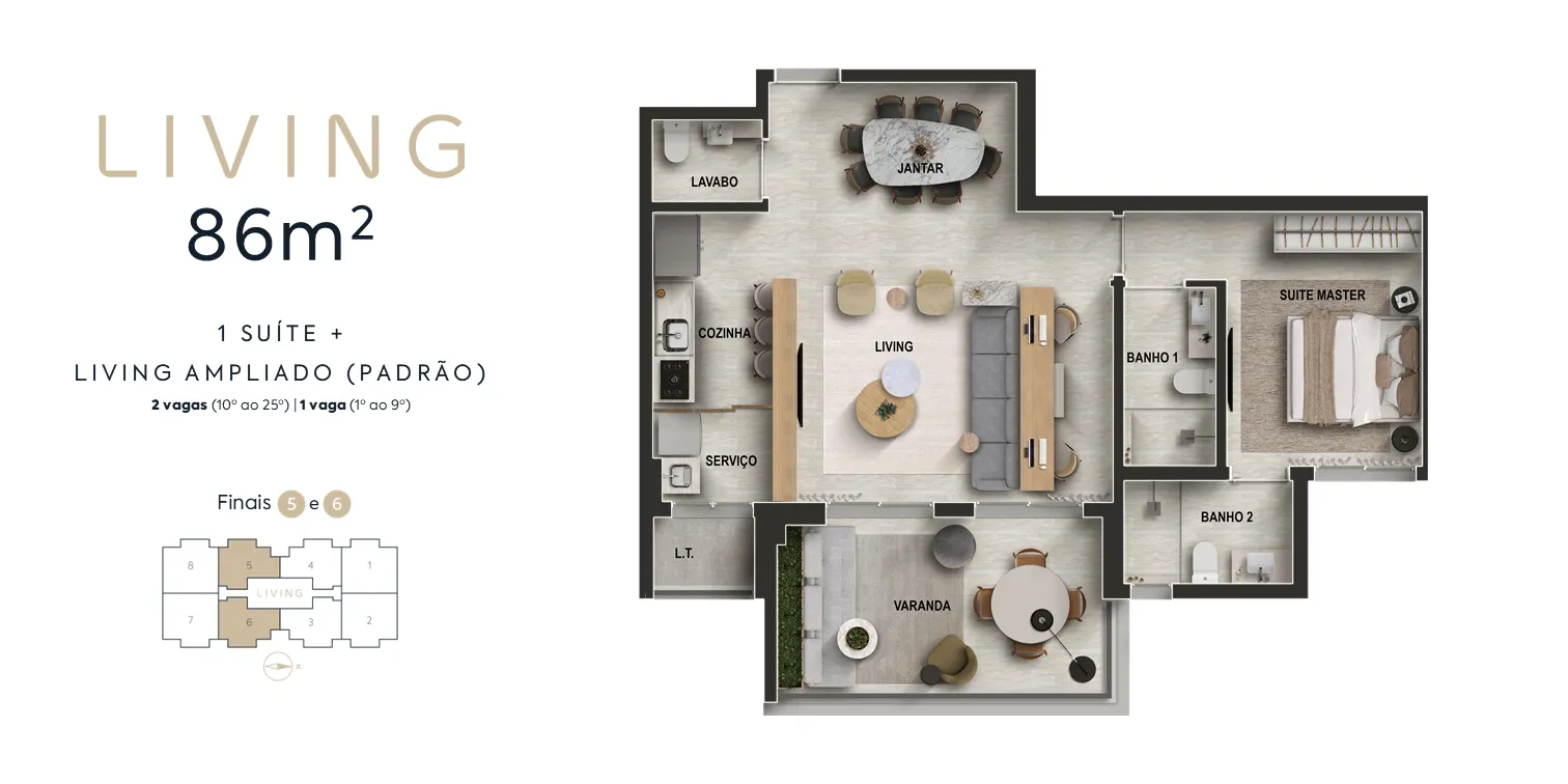 86m² 1 SUÍTE + LIVING AMPLIADO (PADRÃO)