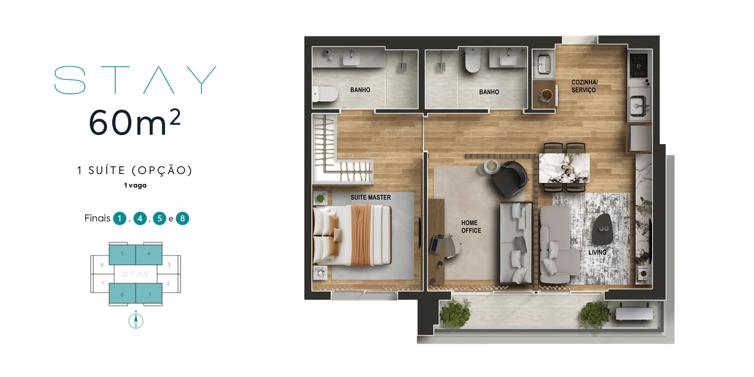 60m² 1 SUÍTE (OPÇÃO)